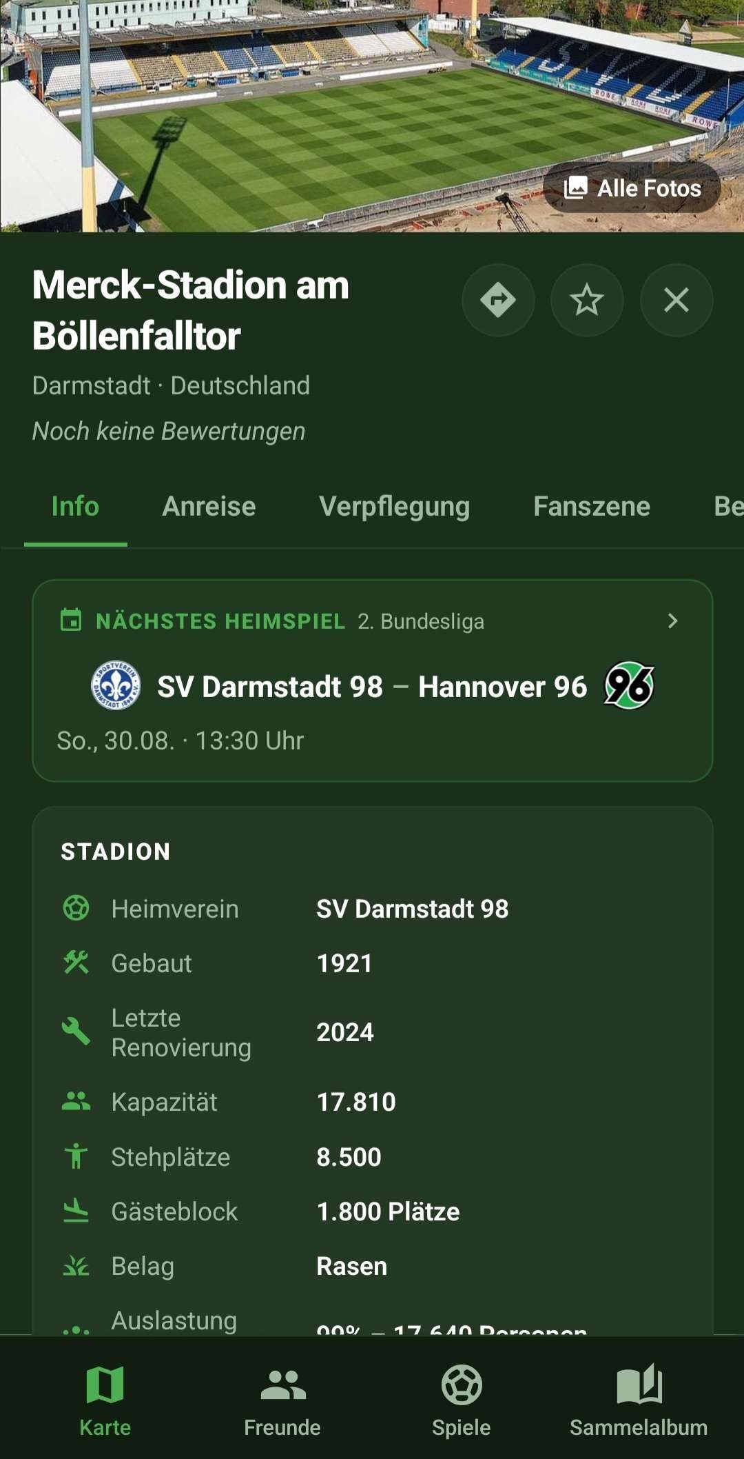 Steckbrief des Merck-Stadions am Böllenfalltor in der Grounder-App
